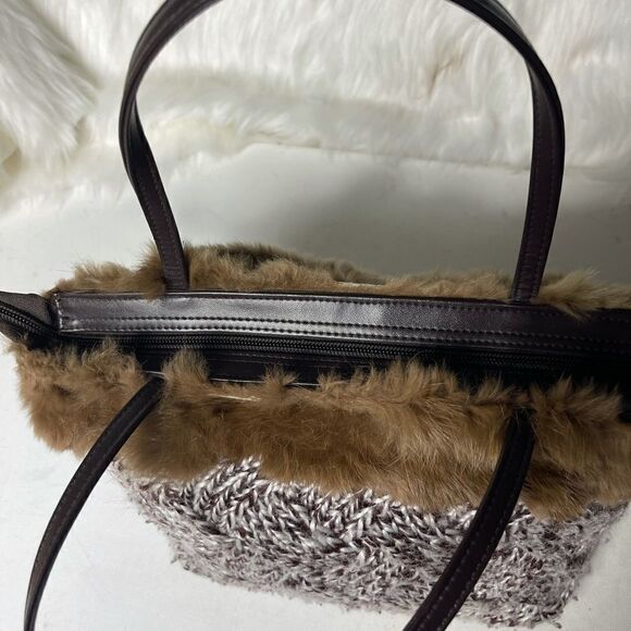 Murval Paris brown & Beige knit with faux fur small tote bag double hand… - Picture 11 of 11